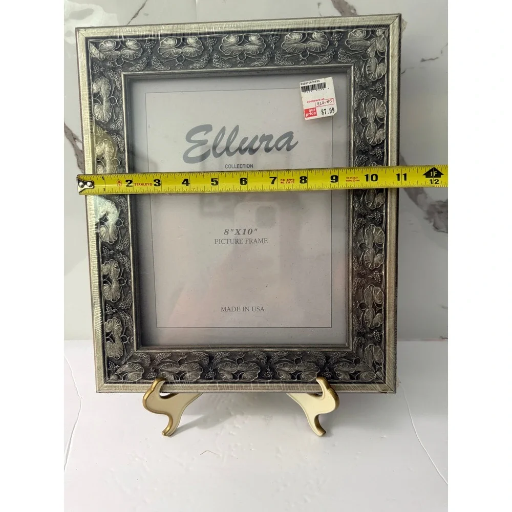 Vintage Ellura Collection 8x10 Picture Frame Silver Pewter Floral Made in USA